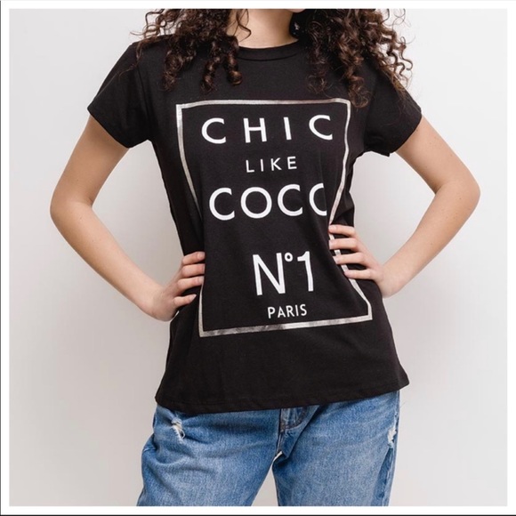 ✨LAST1✨Black Chic Like Coco No 1 Paris Graphic Tee - Picture 2 of 6